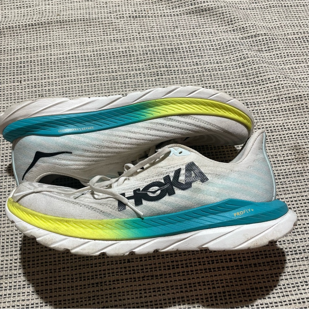 HOKA Men's Mach 5 Running Shoes Size 12.5D In White/Blue Glass - Picture 6 of 9